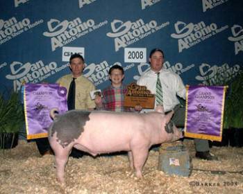 Chris Homen with his family and Grand Champion pig at the 2008 San Antonio Stock Show